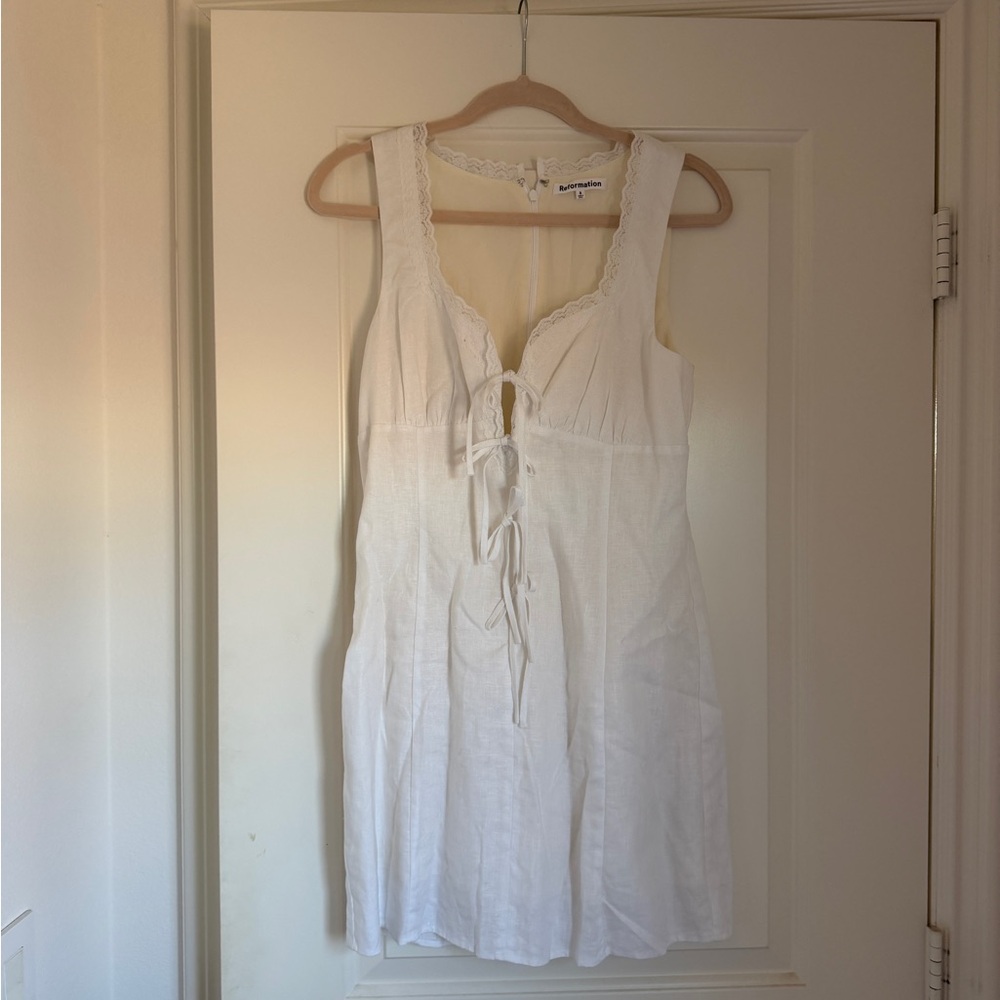 Reformation White Linen Tie-Front Mini Dress